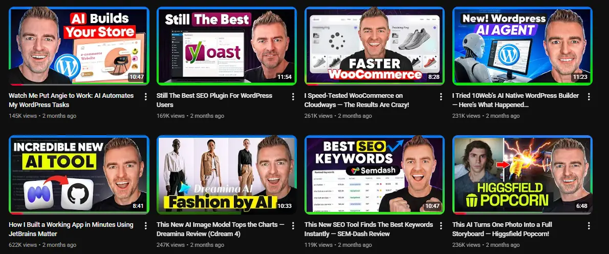 Jason West's recent uploads — views ranging roughly 145K to 622K